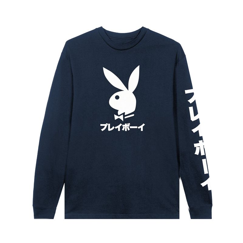 Camisas Playboy Japanese Rabbit Head Long Sleeve Masculino Pretas | UHEAG2561