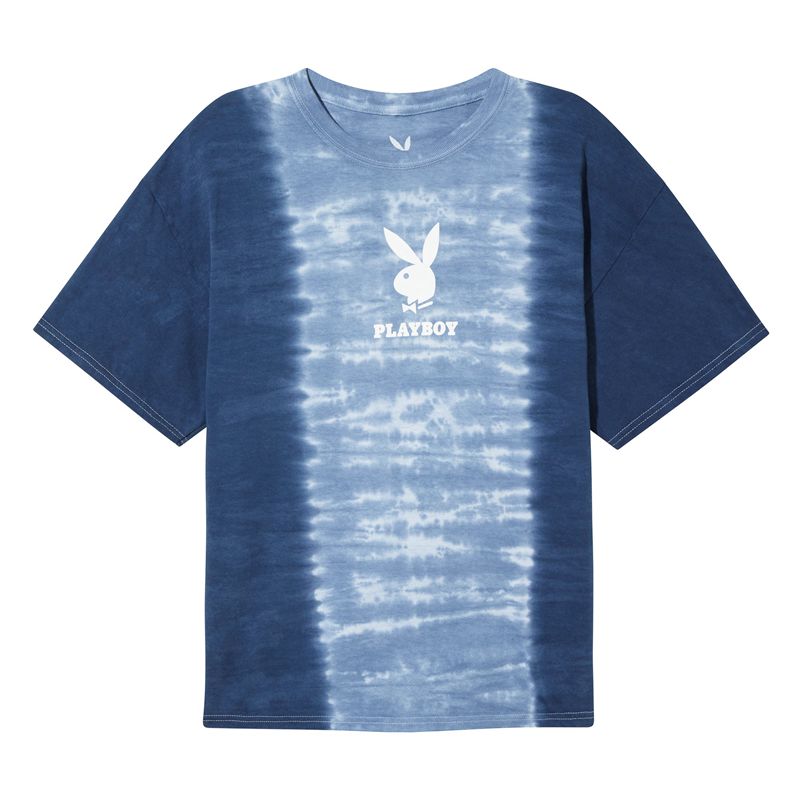 Camisas Playboy Logo Vertical Masculino Azuis | QHWCX0967