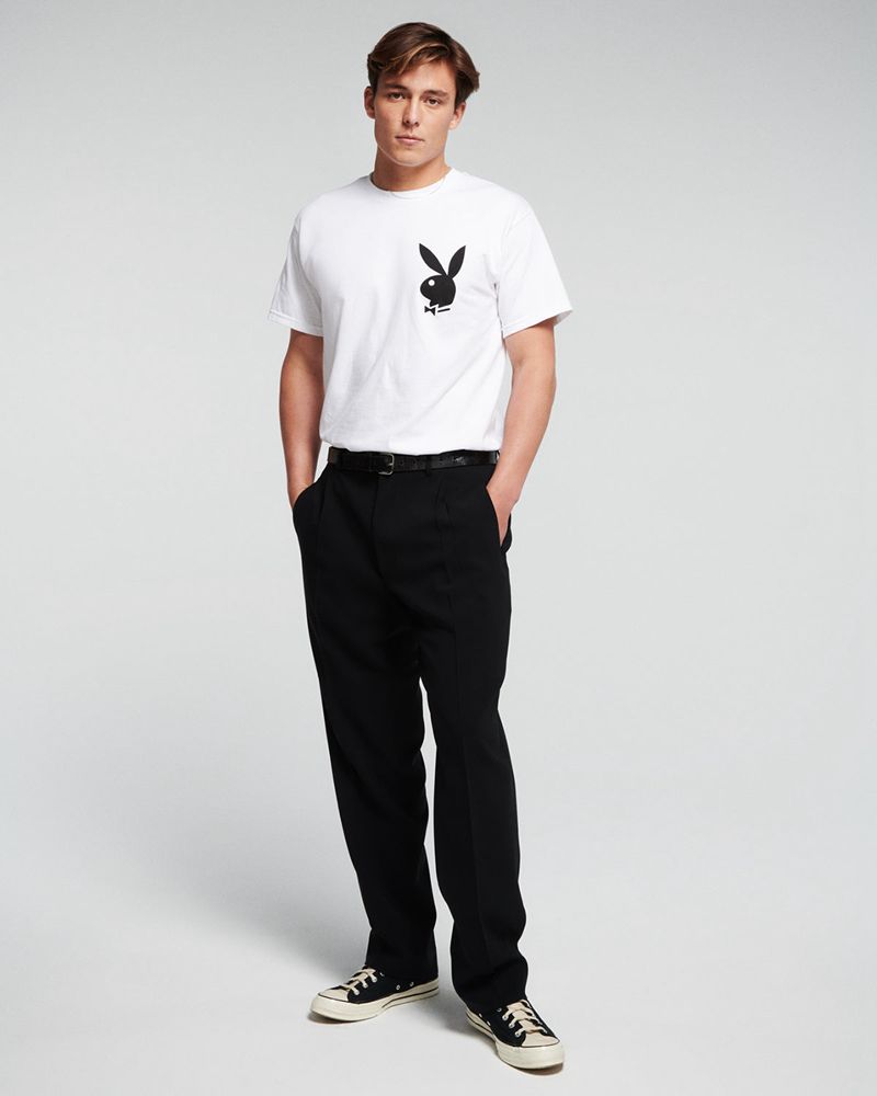 Camisas Playboy Masthead & Rabbit Head Masculino Branco Pretas | YFMZJ6829