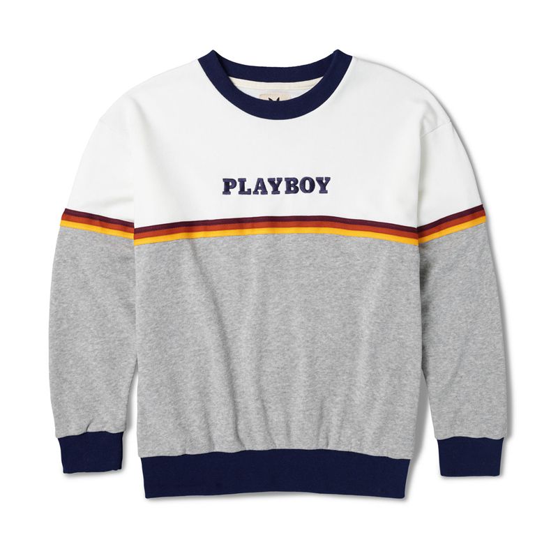 Camisas Playboy Roadtrip Striped Sweat Masculino Branco Cinzentas | ACBTK9641