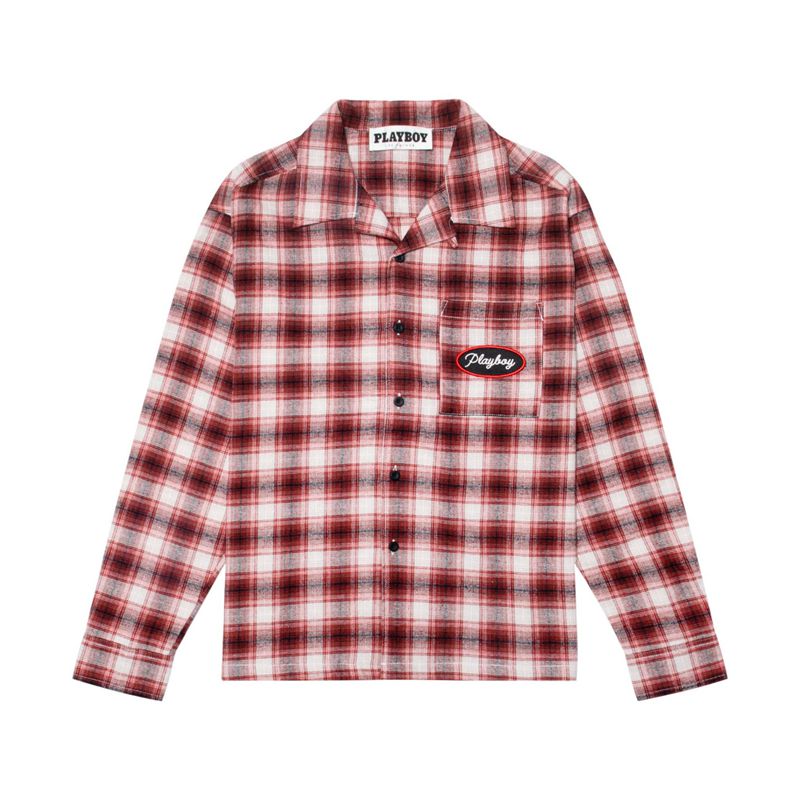 Camisas Playboy State Line Flannel Masculino Vermelhas | GZLFB7803