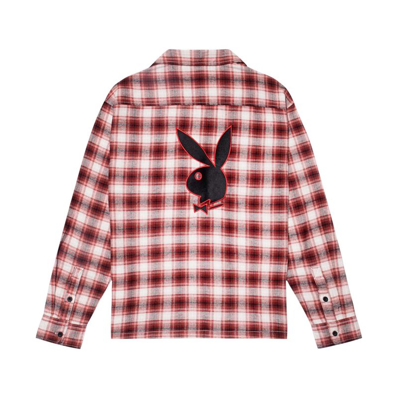 Camisas Playboy State Line Flannel Masculino Vermelhas | GZLFB7803