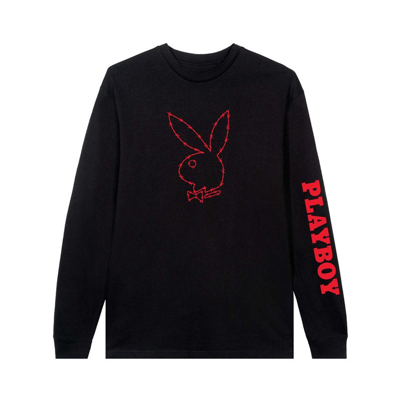 Camisas Playboy Tough Love Rabbit Head Long Sleeve Masculino Pretas | RMZOG5189