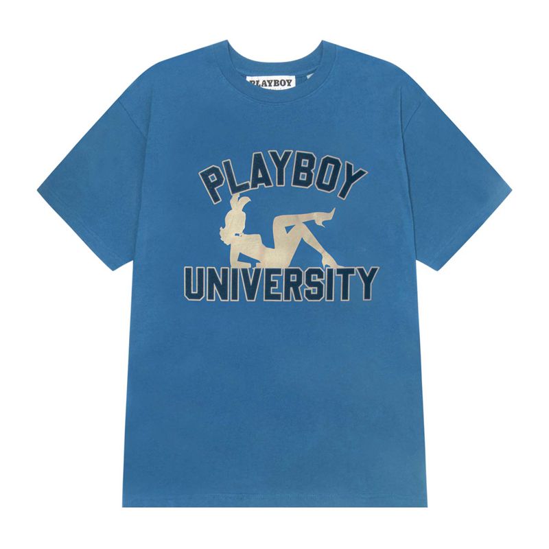 Camisas Playboy University Masculino Azuis | IJZWN7156