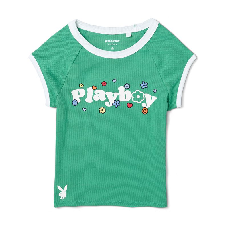 Camiseta Playboy Camp Slim Raglan Feminino Verdes | TKNMQ5098