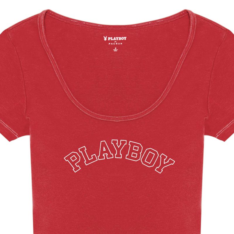 Camiseta Playboy Classicos Masthead Scoop Feminino Vermelhas Vermelhas Escuro | DUYFH8639