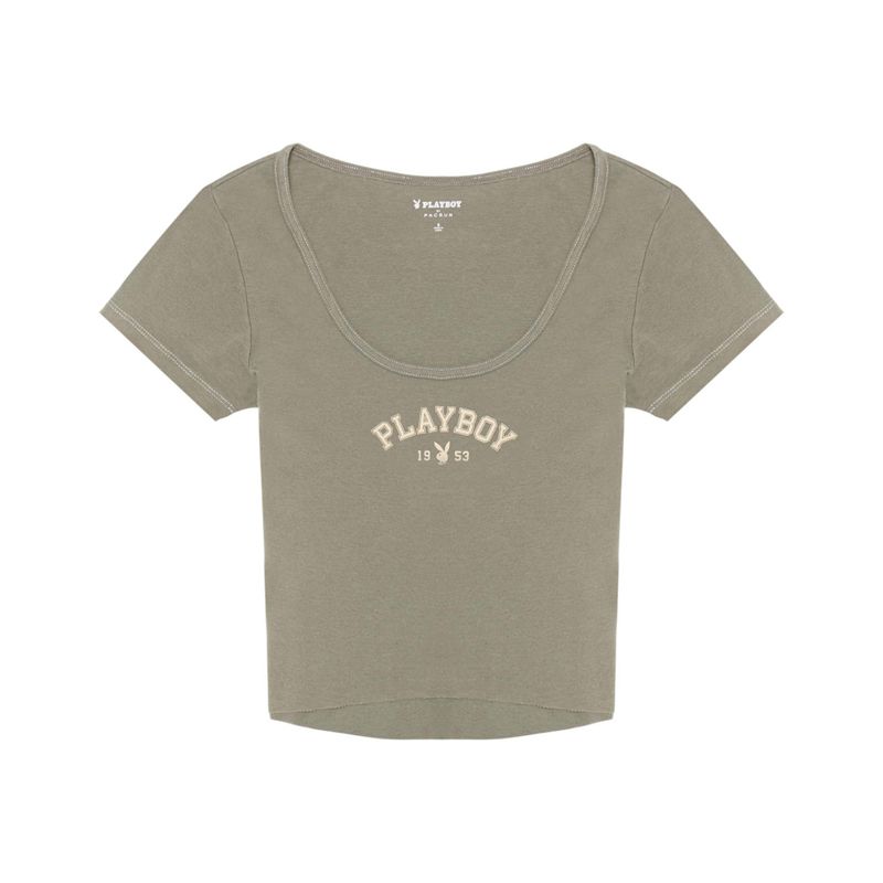 Camiseta Playboy Classicos Masthead Scoop Feminino Vermelhas Vermelhas Escuro | DUYFH8639