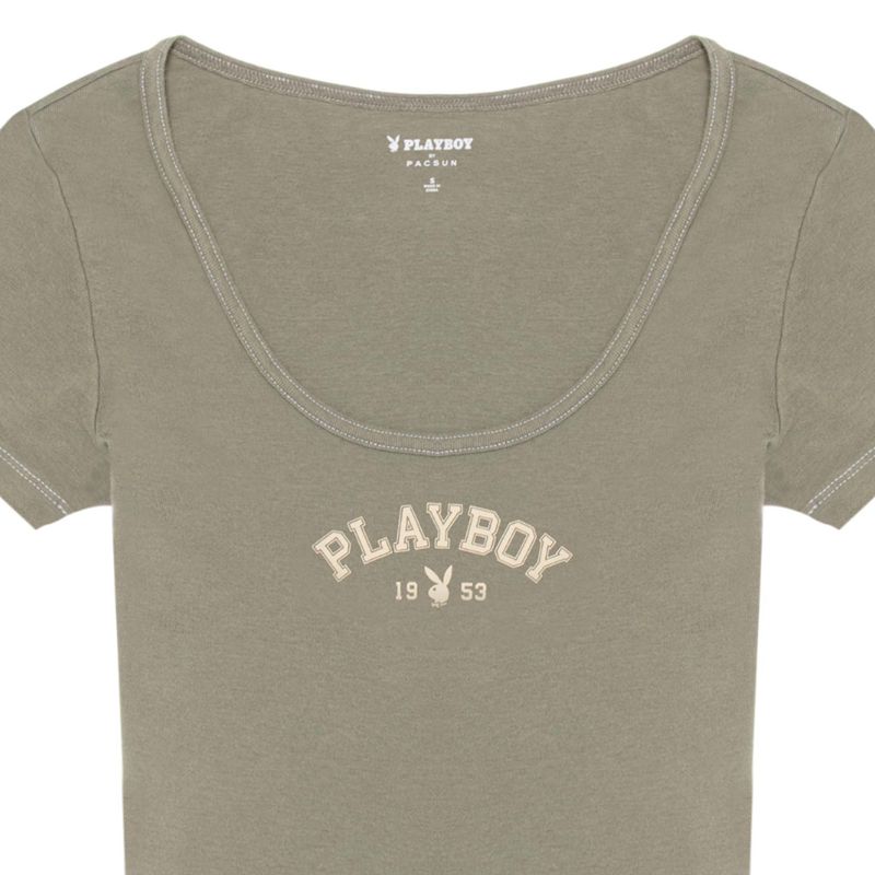 Camiseta Playboy Classicos Masthead Scoop Feminino Vermelhas Vermelhas Escuro | DUYFH8639