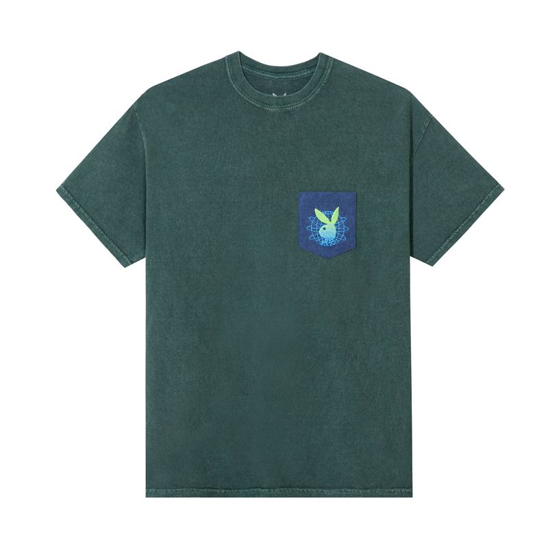 Camiseta Playboy Contrast Pocket Tee Feminino Pretas Verdes | TEJCZ4017