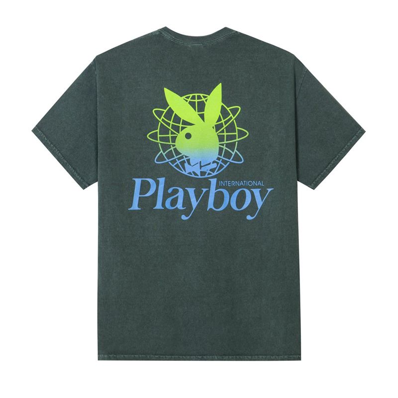 Camiseta Playboy Contrast Pocket Tee Feminino Pretas Verdes | TEJCZ4017