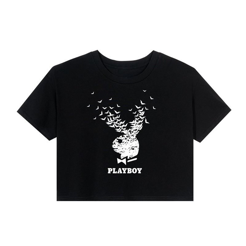 Camiseta Playboy Exploding Bat Rabbit Head Feminino Pretas | QFMRV5342