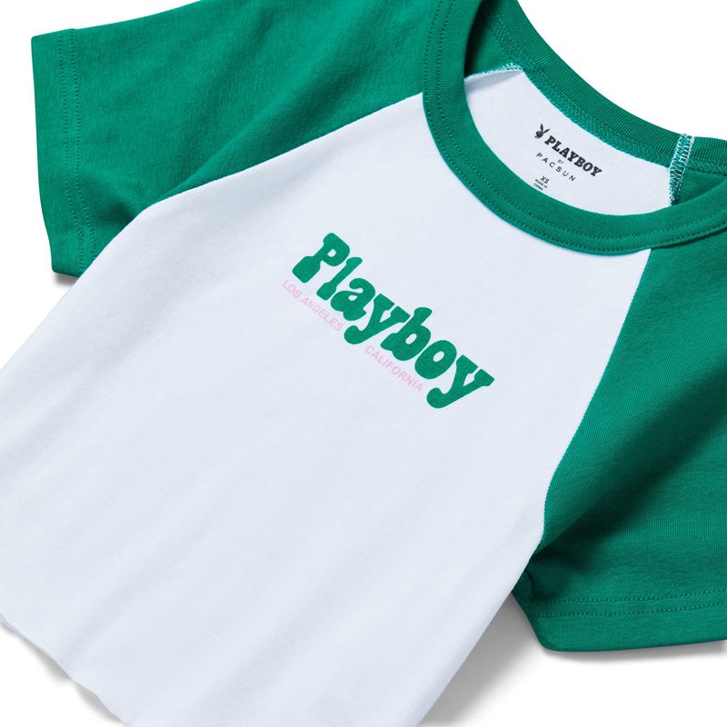 Camiseta Playboy Island Raglan Feminino Branco Verdes | UQIOH0543