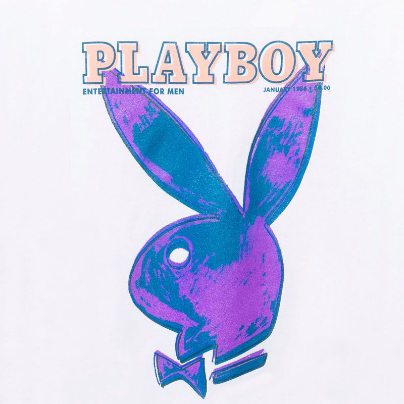 Camiseta Playboy January 1986 Andy Warhol Cover Feminino Branco Roxo | XZBQY0934