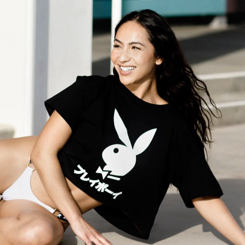 Camiseta Playboy Japanese Rabbit Head Feminino Pretas | JKCZX1354