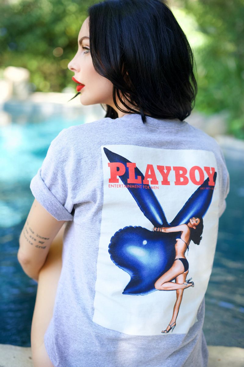 Camiseta Playboy July 1977 Cover Feminino Cinzentas | IBAHP1352