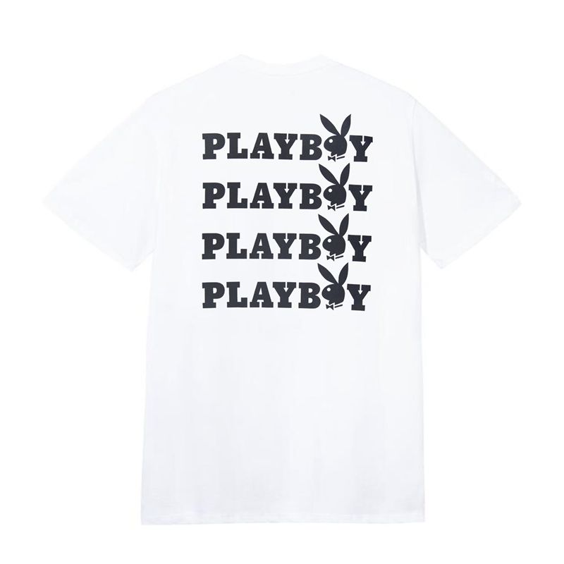 Camiseta Playboy Masthead & Rabbit Head Tee Feminino Branco Pretas | LGMJK5648