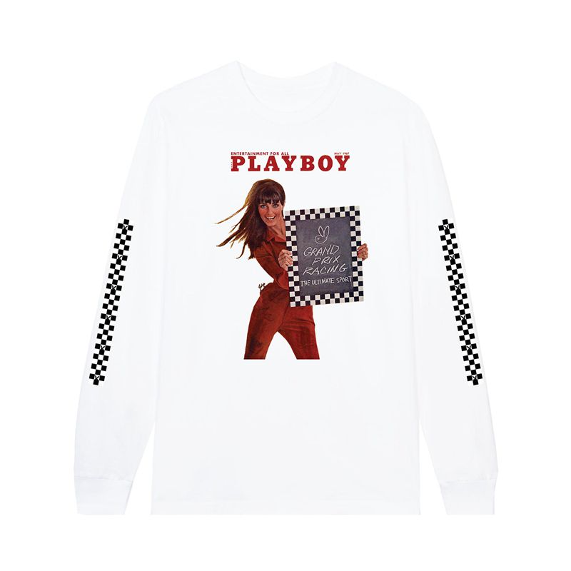 Camiseta Playboy May 1967 Cover: Grand Prix Long Sleeve Feminino Branco | IFENR0352