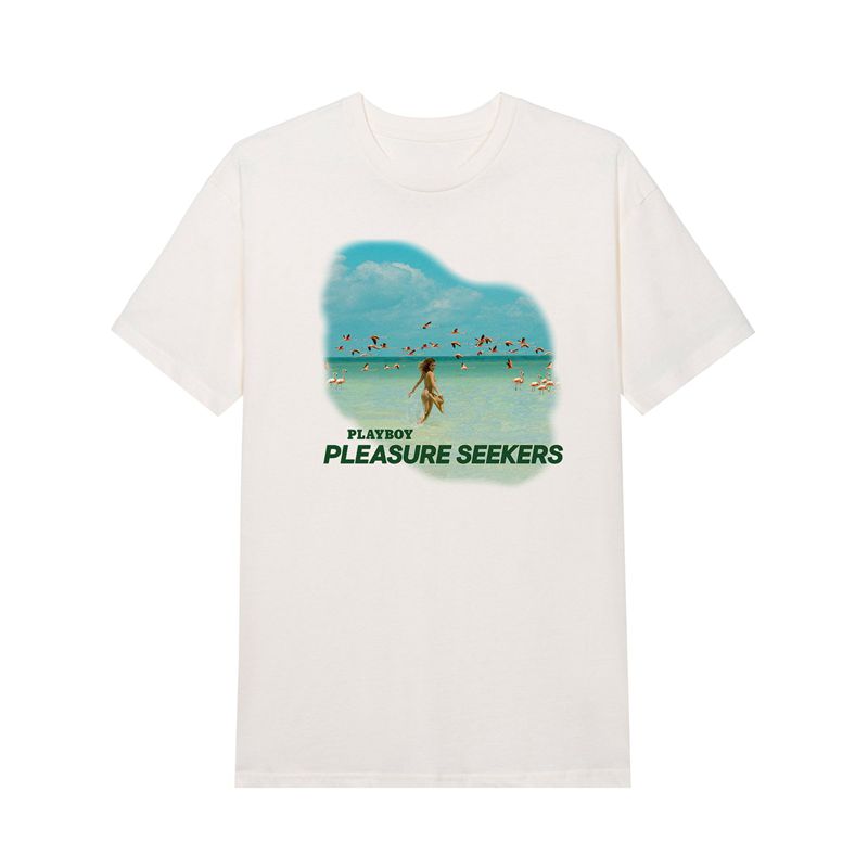 Camiseta Playboy Pleasure Seeker Feminino Branco | BFXWJ3479