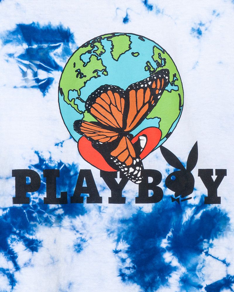 Camiseta Playboy Tie-Dye Au Naturel Feminino Branco Azuis | FQGNH0541