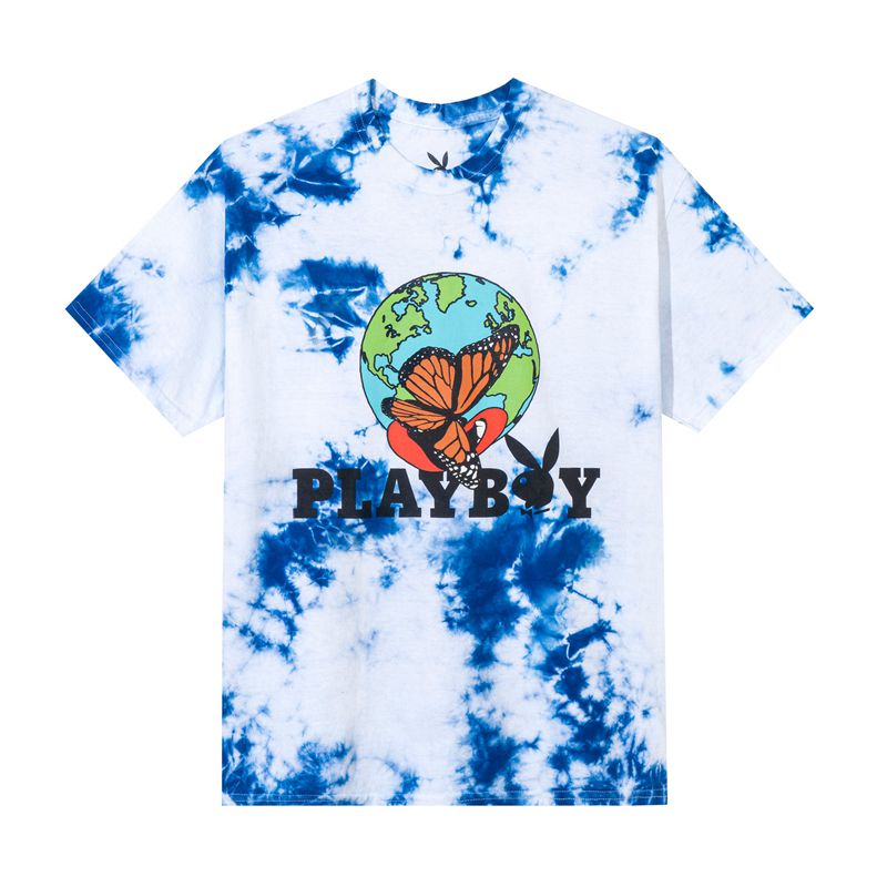 Camiseta Playboy Tie-Dye Au Naturel Feminino Branco Azuis | FQGNH0541