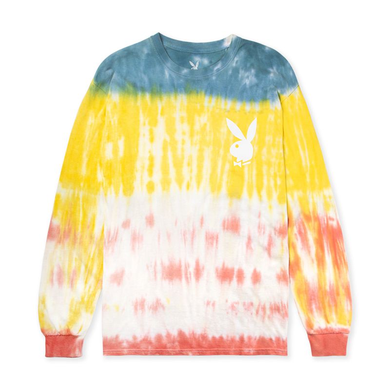 Camiseta Playboy Tie-Dye Logo Long Sleeve Feminino Azuis Amarelas Laranja | HFEVD8769