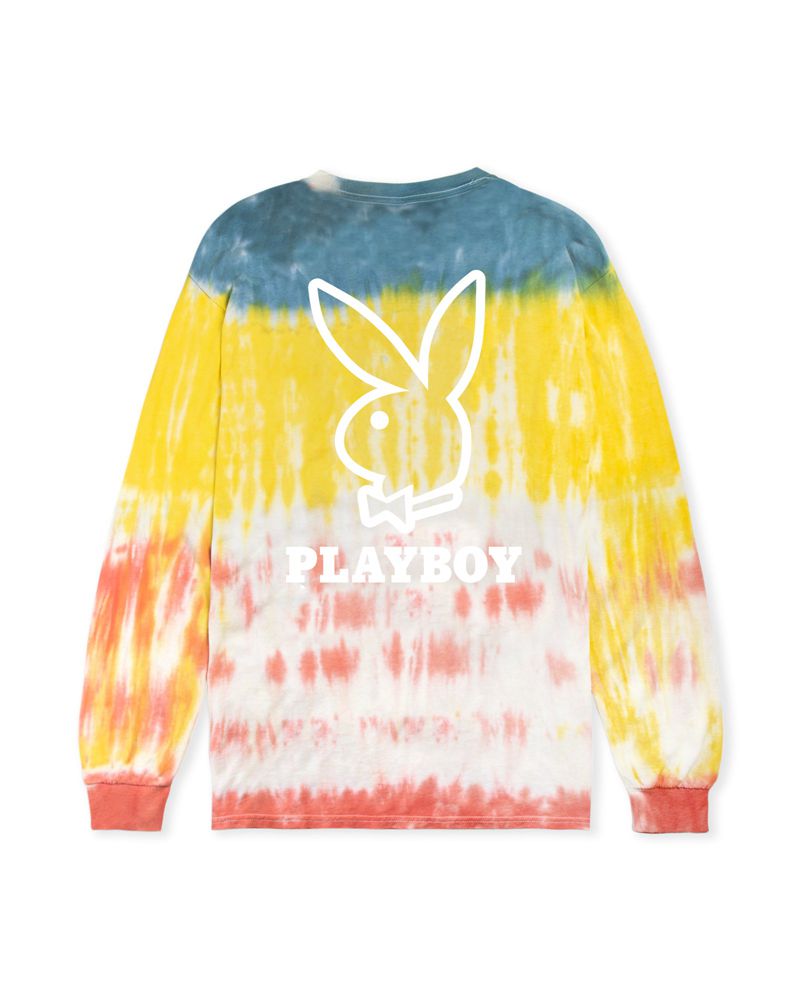 Camiseta Playboy Tie-Dye Logo Long Sleeve Feminino Azuis Amarelas Laranja | HFEVD8769