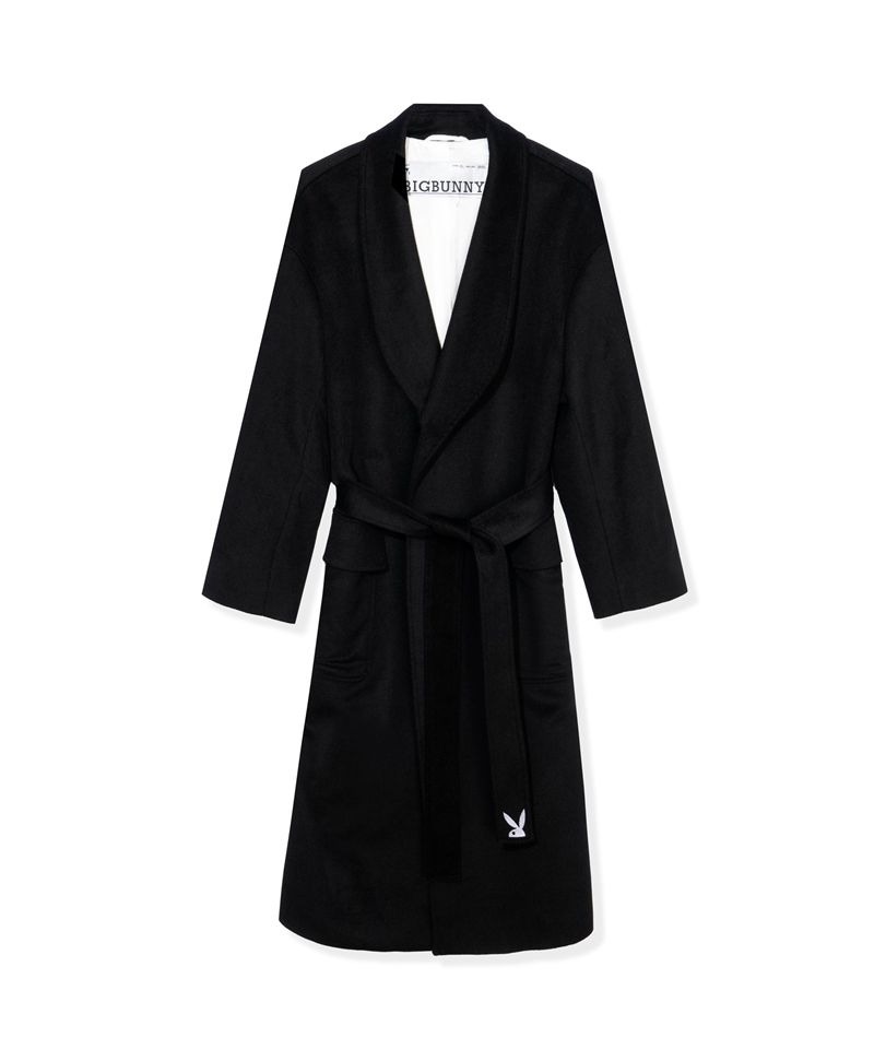 Casaco Playboy Belted Long Wool Robe Coat Feminino Pretas | NKMFT2193