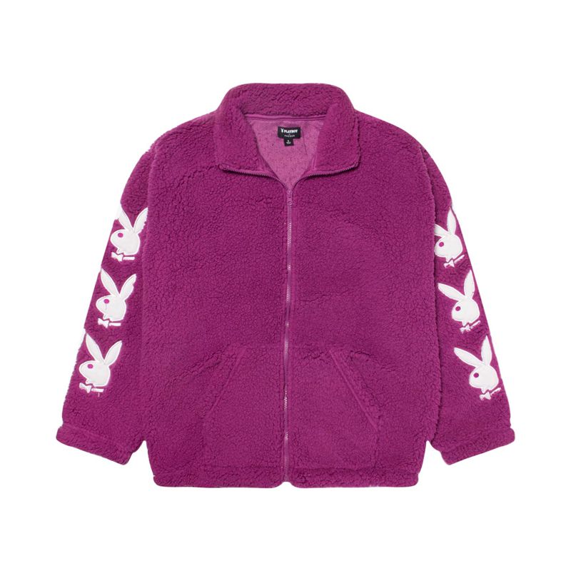 Casaco Playboy Bunny Sleeve Sherpa Feminino Roxo Escuro | VSROT8901