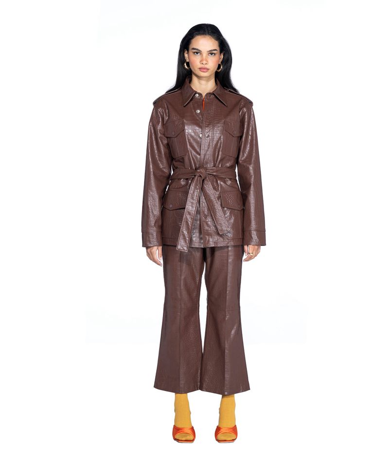 Casaco Playboy Crocodile Couro Safari Feminino Chocolate | SLTGJ6201