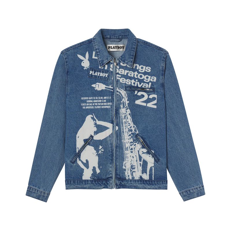 Casaco Playboy Jazz Denim Jacket Masculino Azuis | XABLU0629