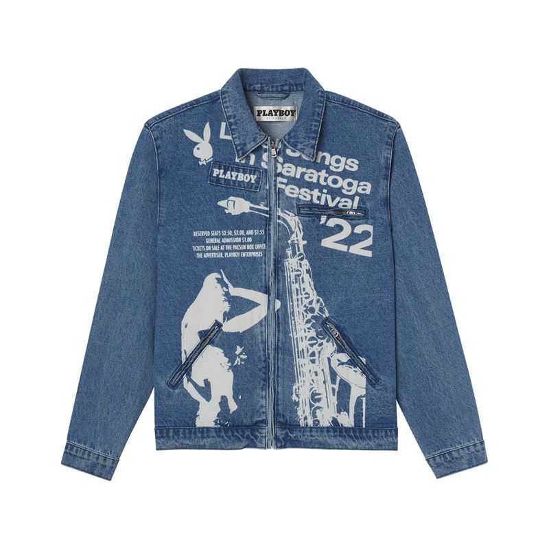 Casaco Playboy Jazz Denim Jacket Masculino Azuis | XABLU0629