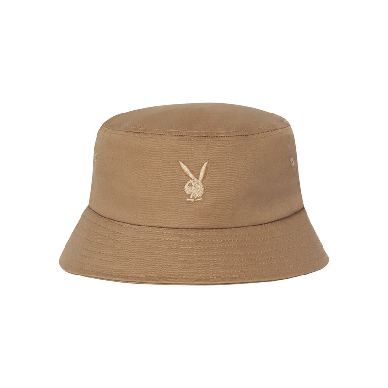 Chapeus Playboy Brown Embroidered Bucket Masculino Marrom | OUWIX0716