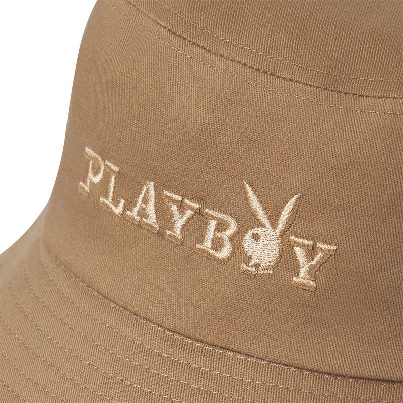 Chapeus Playboy Brown Embroidered Bucket Masculino Marrom | OUWIX0716