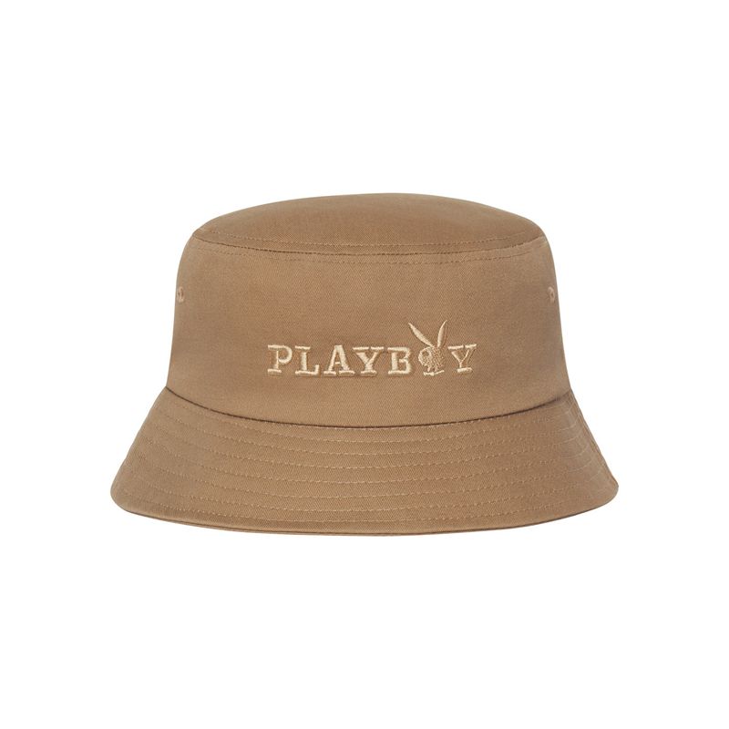 Chapeus Playboy Brown Embroidered Bucket Masculino Marrom | OUWIX0716