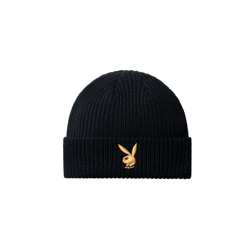 Chapeus Playboy Rabbit Head Knit Beanie Feminino Pretas Branco | BPZXK4921