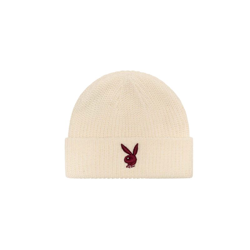 Chapeus Playboy Rabbit Head Knit Beanie Feminino Pretas Branco | BPZXK4921