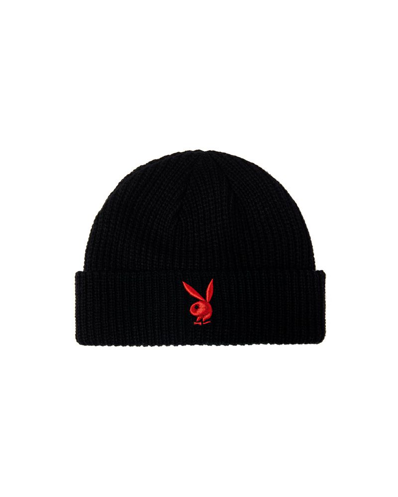 Chapeus Playboy Rabbit Head Knit Beanie Feminino Pretas Branco | BPZXK4921