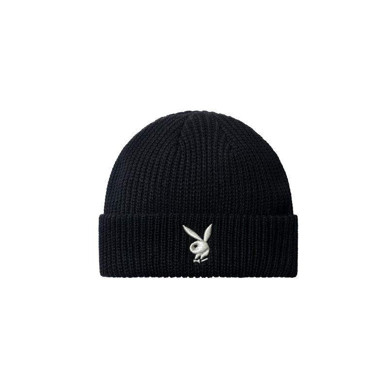 Chapeus Playboy Rabbit Head Knit Beanie Feminino Pretas Branco | BPZXK4921