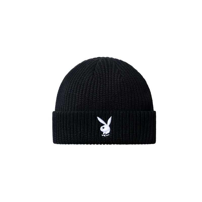 Chapeus Playboy Rabbit Head Knit Beanie Feminino Pretas Branco | BPZXK4921