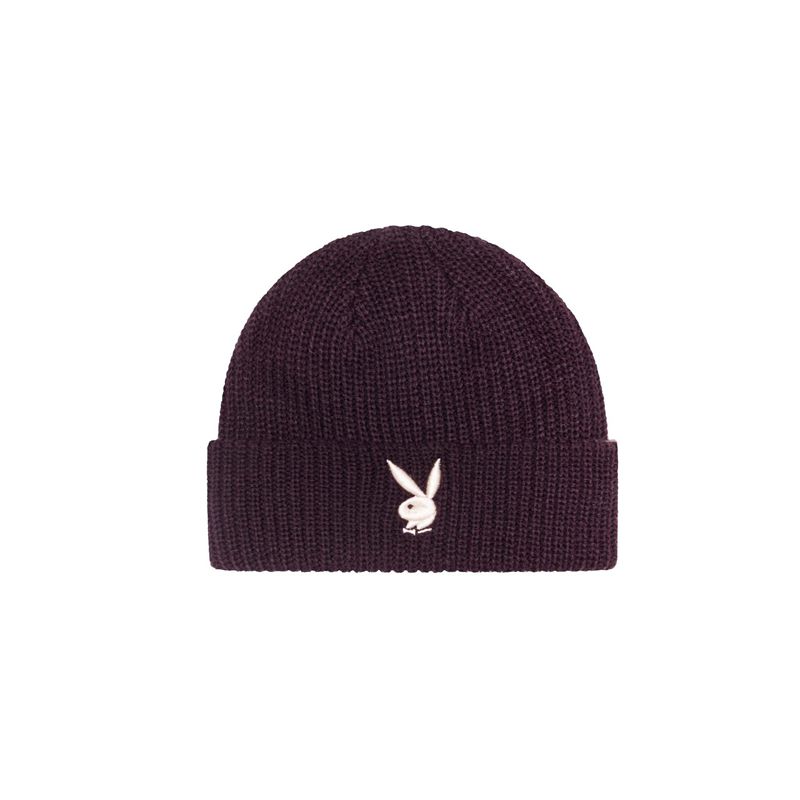 Chapeus Playboy Rabbit Head Knit Beanie Masculino Pretas Branco | TZRUM9825