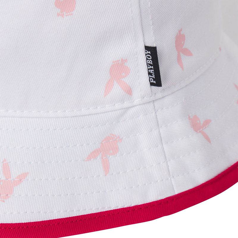 Chapeus Playboy Rainbow Lining Rabbit Head Bucket Masculino Branco Rosa | MBUJT8356