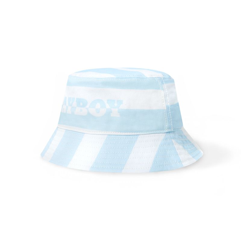 Chapeus Playboy Stripe Vip Club Bucket Feminino Branco Azuis | HQJTG4293