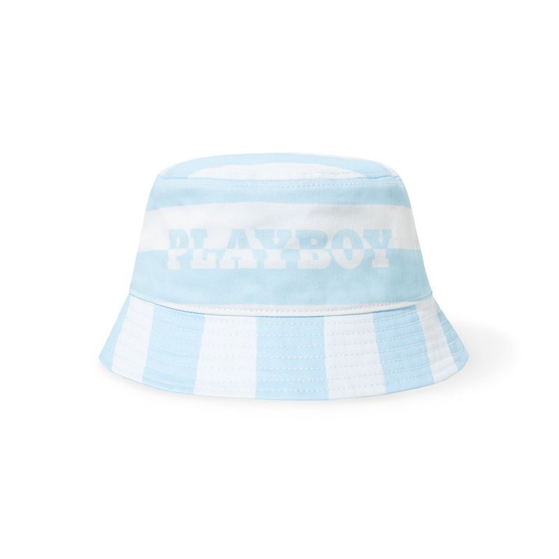 Chapeus Playboy Stripe Vip Club Bucket Feminino Branco Azuis | HQJTG4293