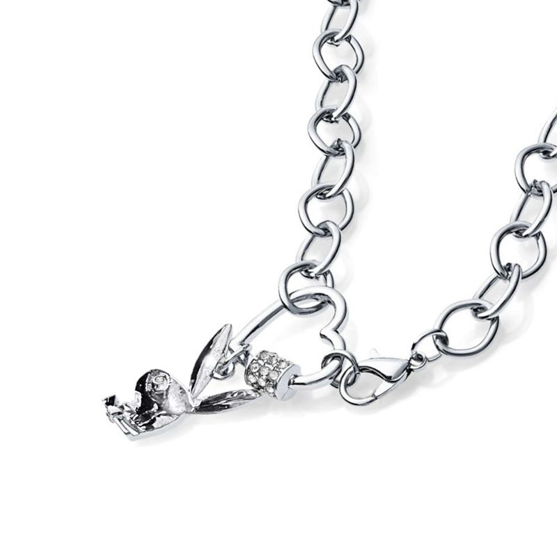 Joalheria Playboy Bunny Heart Chain Necklace Feminino Prateadas | METLH8164