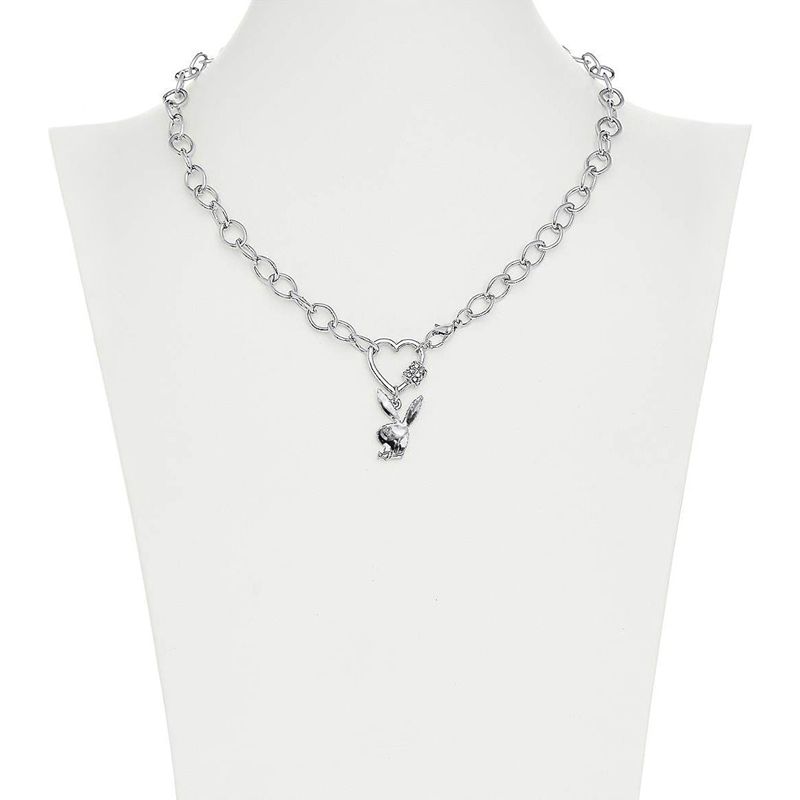 Joalheria Playboy Bunny Heart Chain Necklace Feminino Prateadas | METLH8164