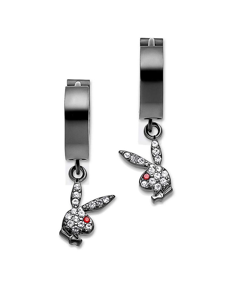 Joalheria Playboy Bunny Huggie Hoop And Dangling Charm Earring Feminino Pretas | EBWFA8690