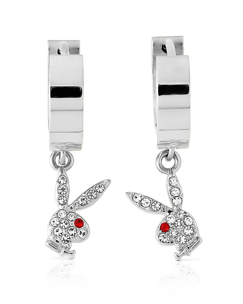 Joalheria Playboy Bunny Huggie Hoop And Dangling Charm Earring Feminino Pretas | EBWFA8690