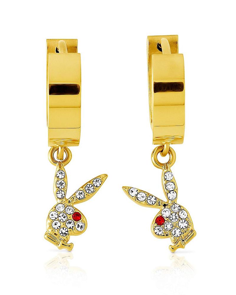 Joalheria Playboy Bunny Huggie Hoop And Dangling Charm Earring Feminino Pretas | EBWFA8690