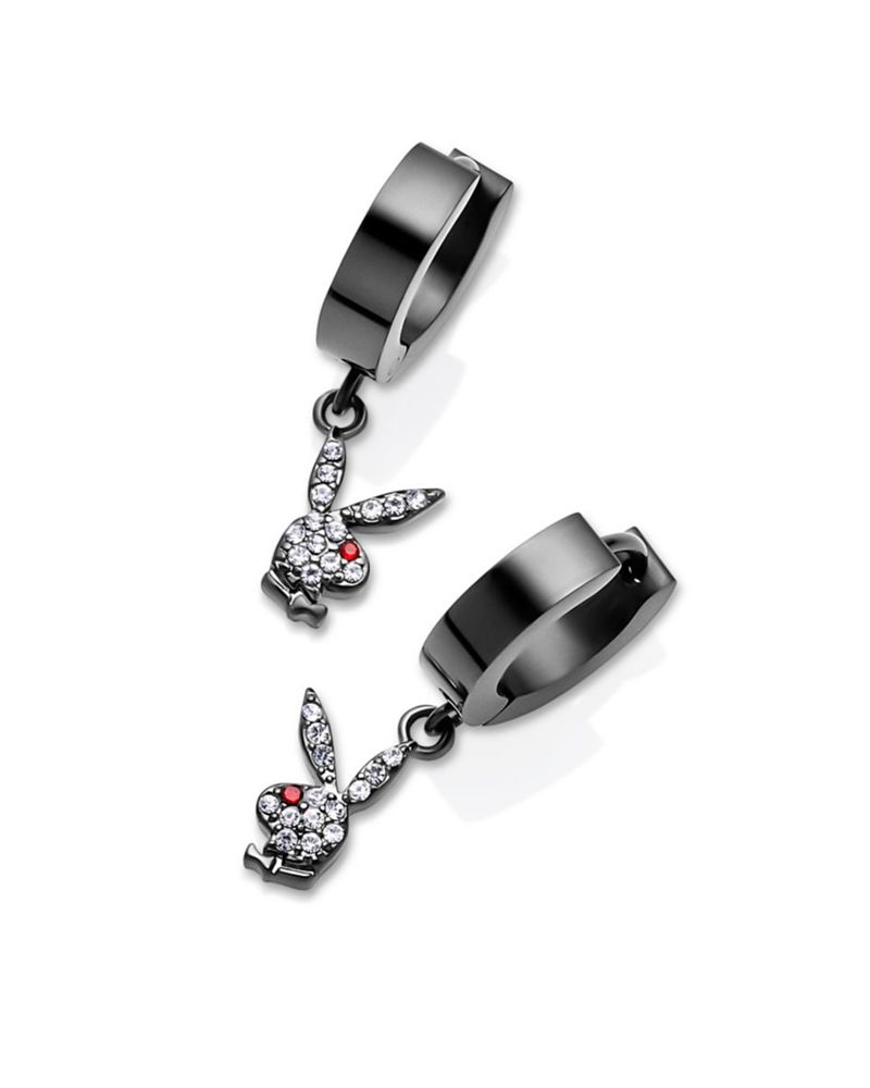 Joalheria Playboy Bunny Huggie Hoop And Dangling Charm Earring Feminino Pretas | EBWFA8690