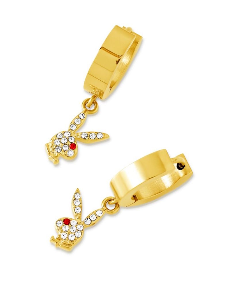 Joalheria Playboy Bunny Huggie Hoop And Dangling Charm Earring Feminino Pretas | EBWFA8690